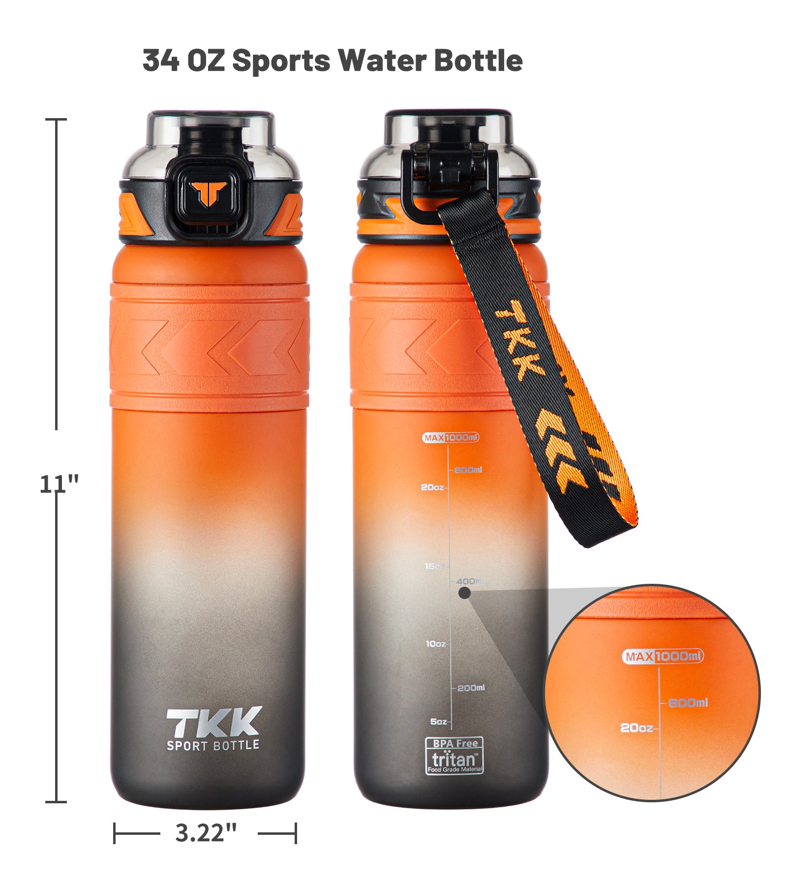TKK Colorful Tritan Sports Water Bottle with Removable Straw and Leak-proof Lid, BPA Free