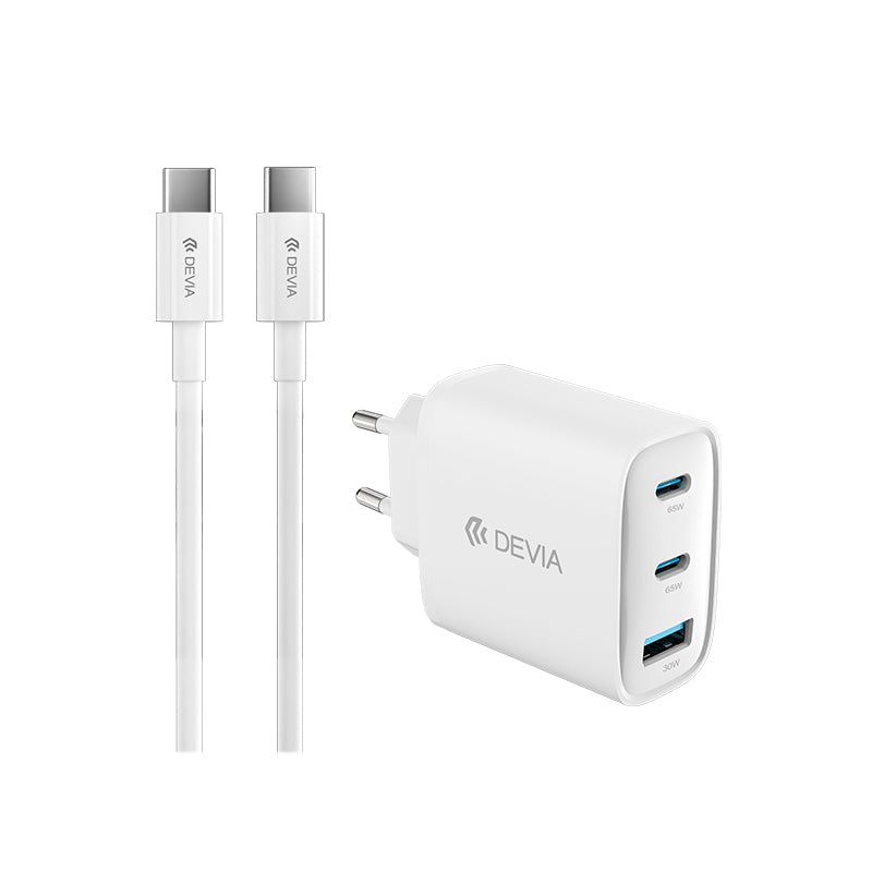 Devia Adaptateur Secteur GaN Extreme Speed Series PD 65W A+2C avec Câble (EU) Blanc