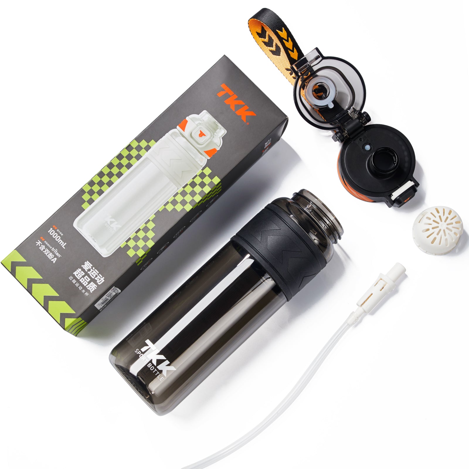 TKK Tritan Sports Water Bottle with Removable Straw and Leak-proof Lid, BPA Free