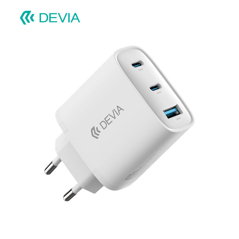 Devia Adaptateur Secteur GaN Extreme Speed Series PD 65W A+2C avec Câble (EU) Blanc