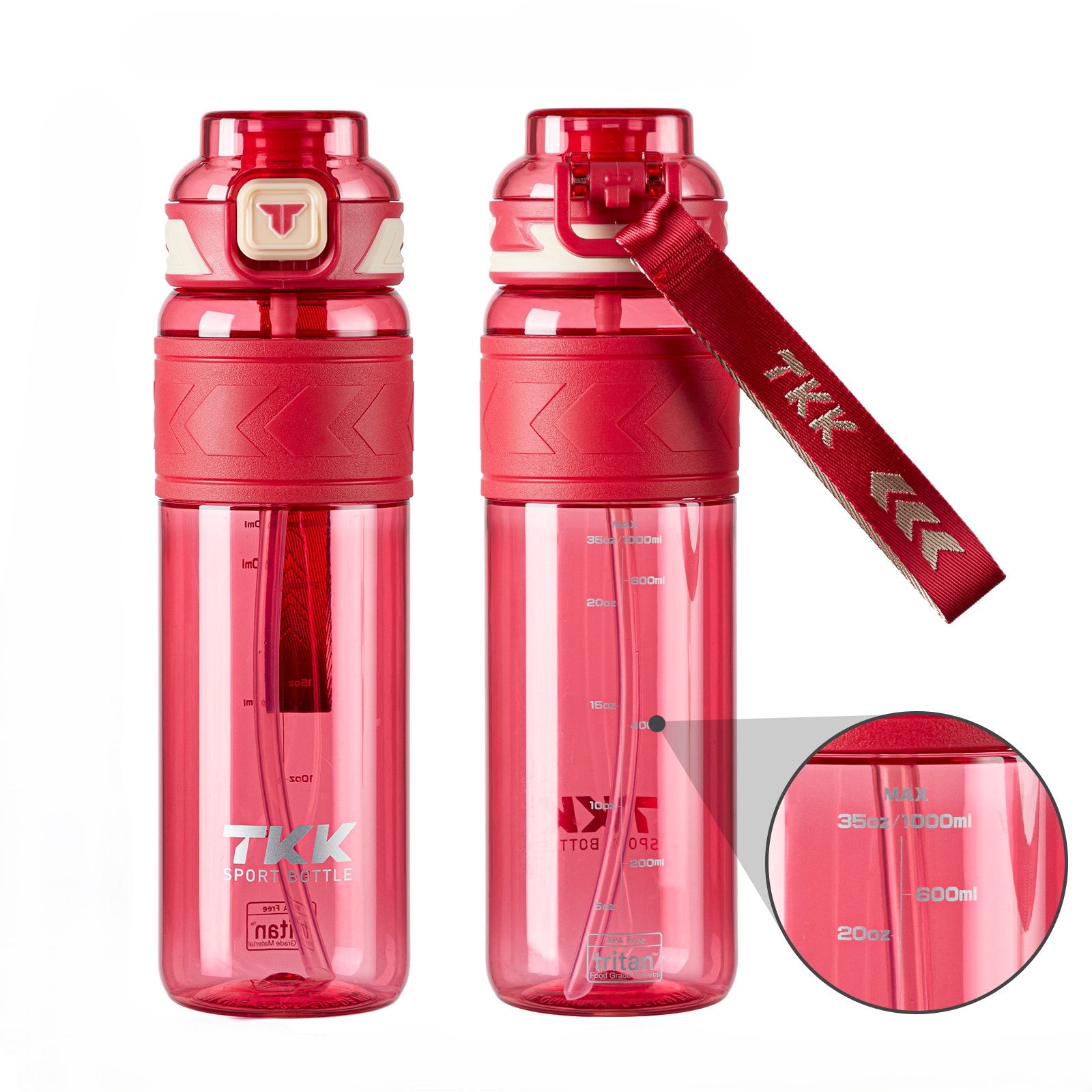TKK Tritan Sports Water Bottle with Removable Straw and Leak-proof Lid, BPA Free