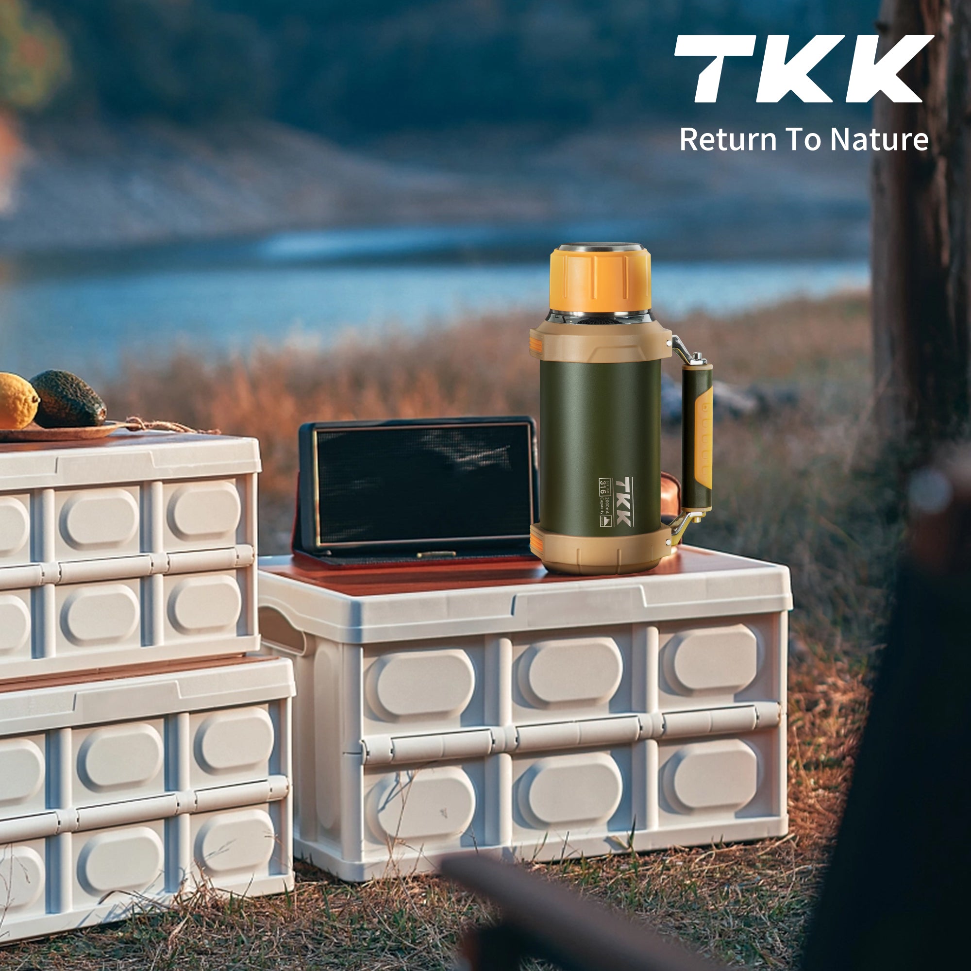 TKK Premium Thermos for Hot And Cold For Up To 24 hours, Stainless Steel 2000ml Vacuum Insulated Bottle With Cup Handle