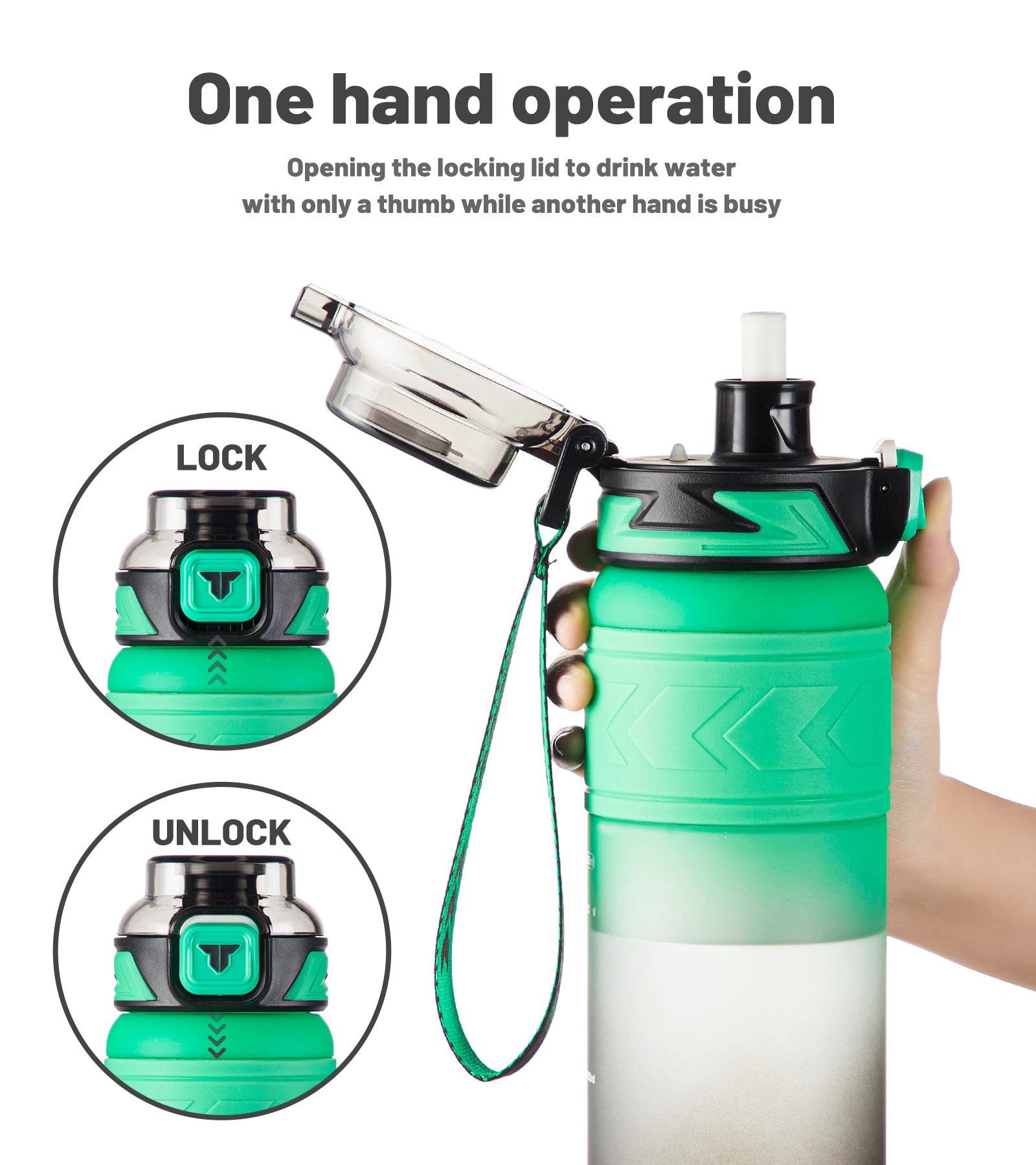 TKK Colorful Tritan Sports Water Bottle with Removable Straw and Leak-proof Lid, BPA Free