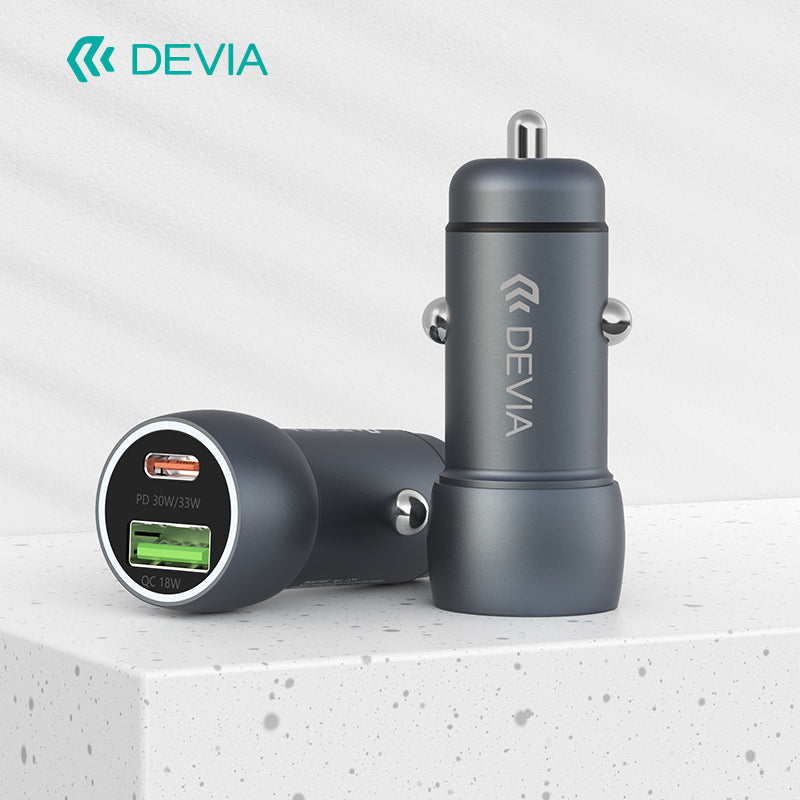 Devia Extreme Speed Series PD30W+QC3.0 18W Metal Full Compatible Fast Car Charger Set With C-C Cable Black