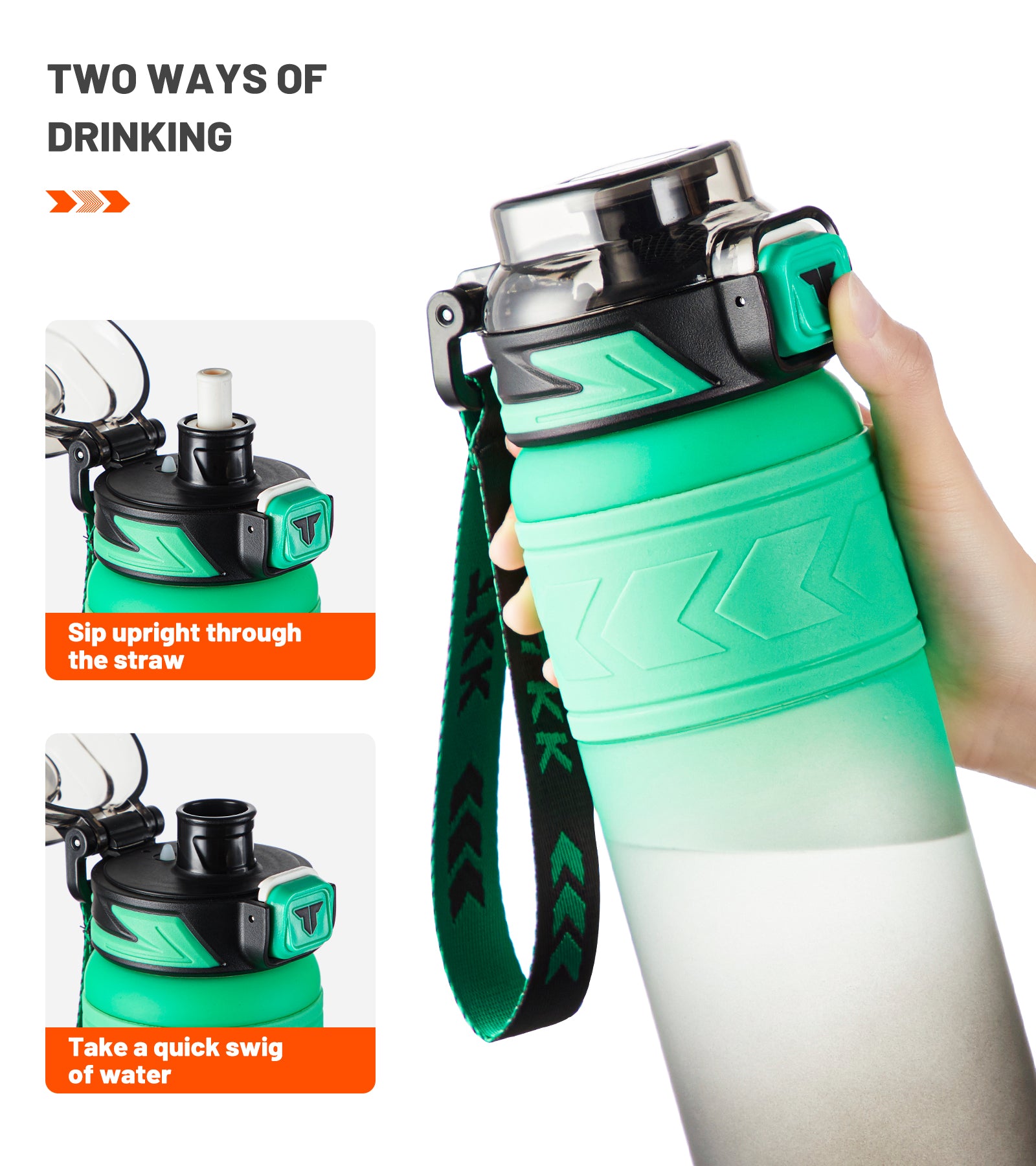 TKK Colorful Tritan Sports Water Bottle with Removable Straw and Leak-proof Lid, BPA Free