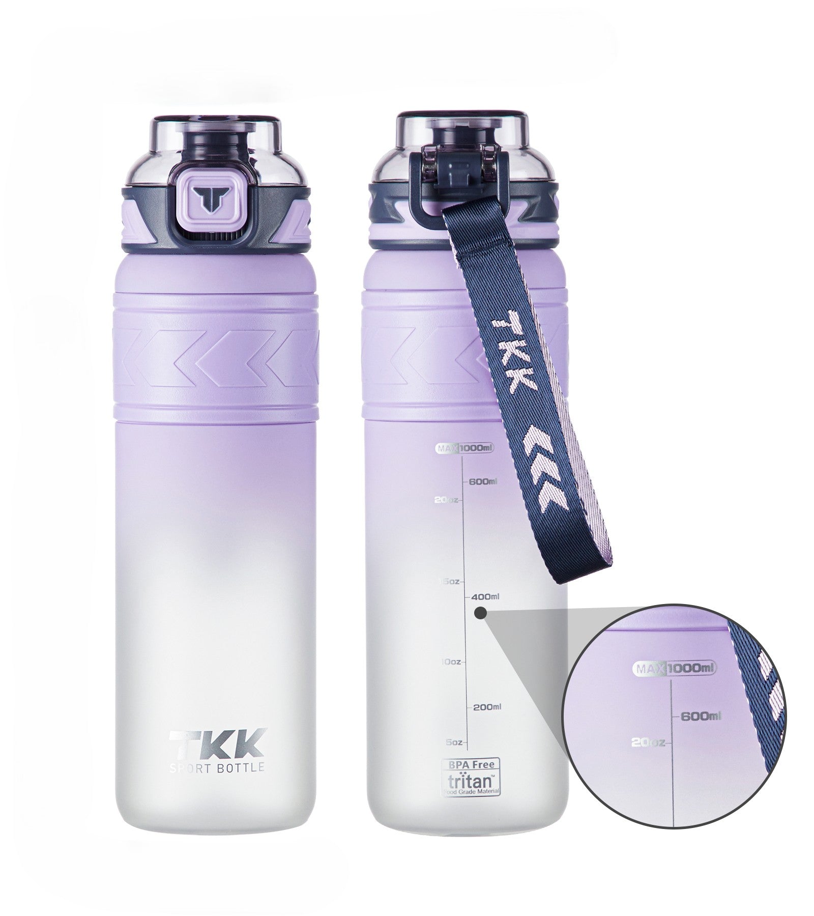 TKK Colorful Tritan Sports Water Bottle with Removable Straw and Leak-proof Lid, BPA Free