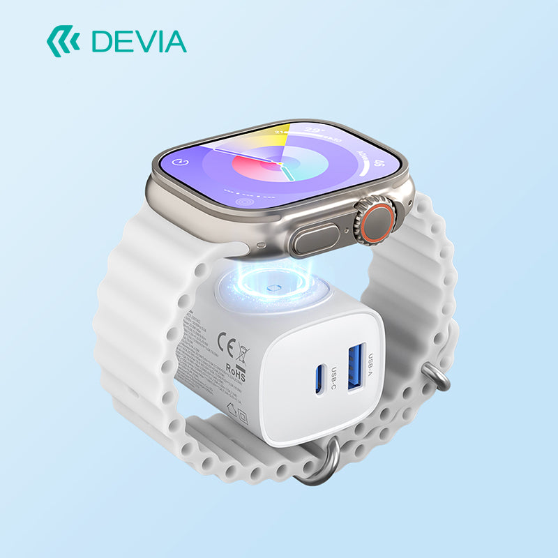 Devia Chargeur sans fil Ultra1 22W PD+QC+Watch 2 en 1 avec Adaptateur Secteur (EU) Blanc