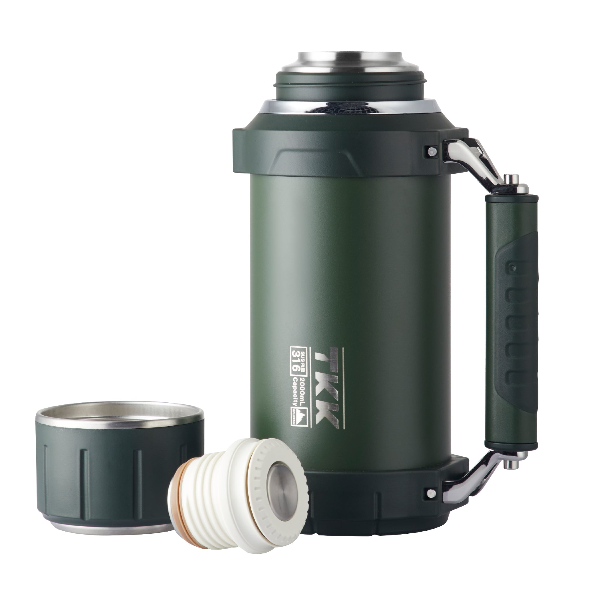 TKK Premium Thermos for Hot And Cold For Up To 24 hours, Stainless Steel 2000ml Vacuum Insulated Bottle With Cup Handle