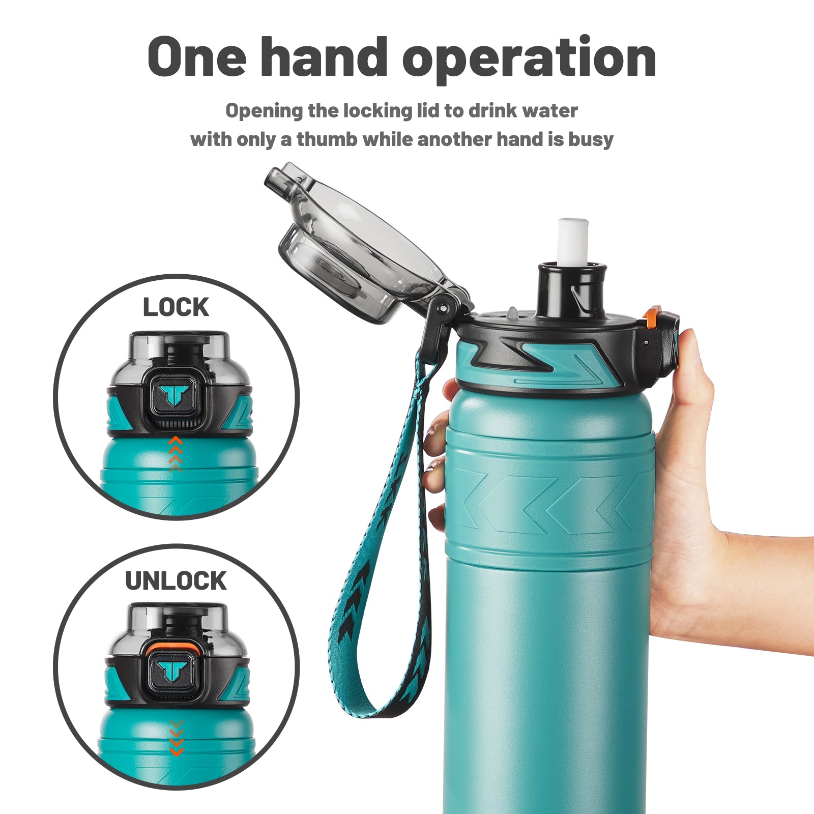 TKK 900ml SUS316 Water Bottle Large Capacity Vaccum, Cold Insulation Portable Strap with Tea Flitter Thermal Flask