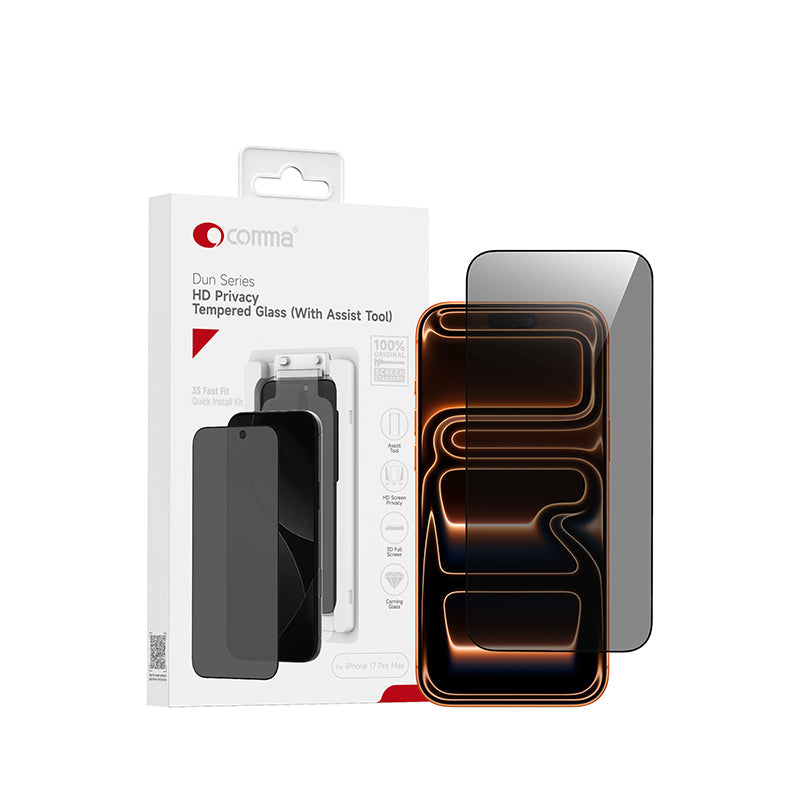 Comma Dun Series Privacy Tempered Glass (With Assist Tool) for iPhone 17