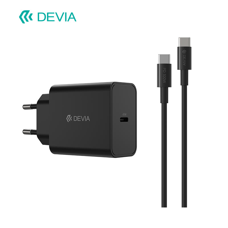 Devia Rocket Series Set 45W PD Quick Charger Adapter With C-C Cable (EU) White