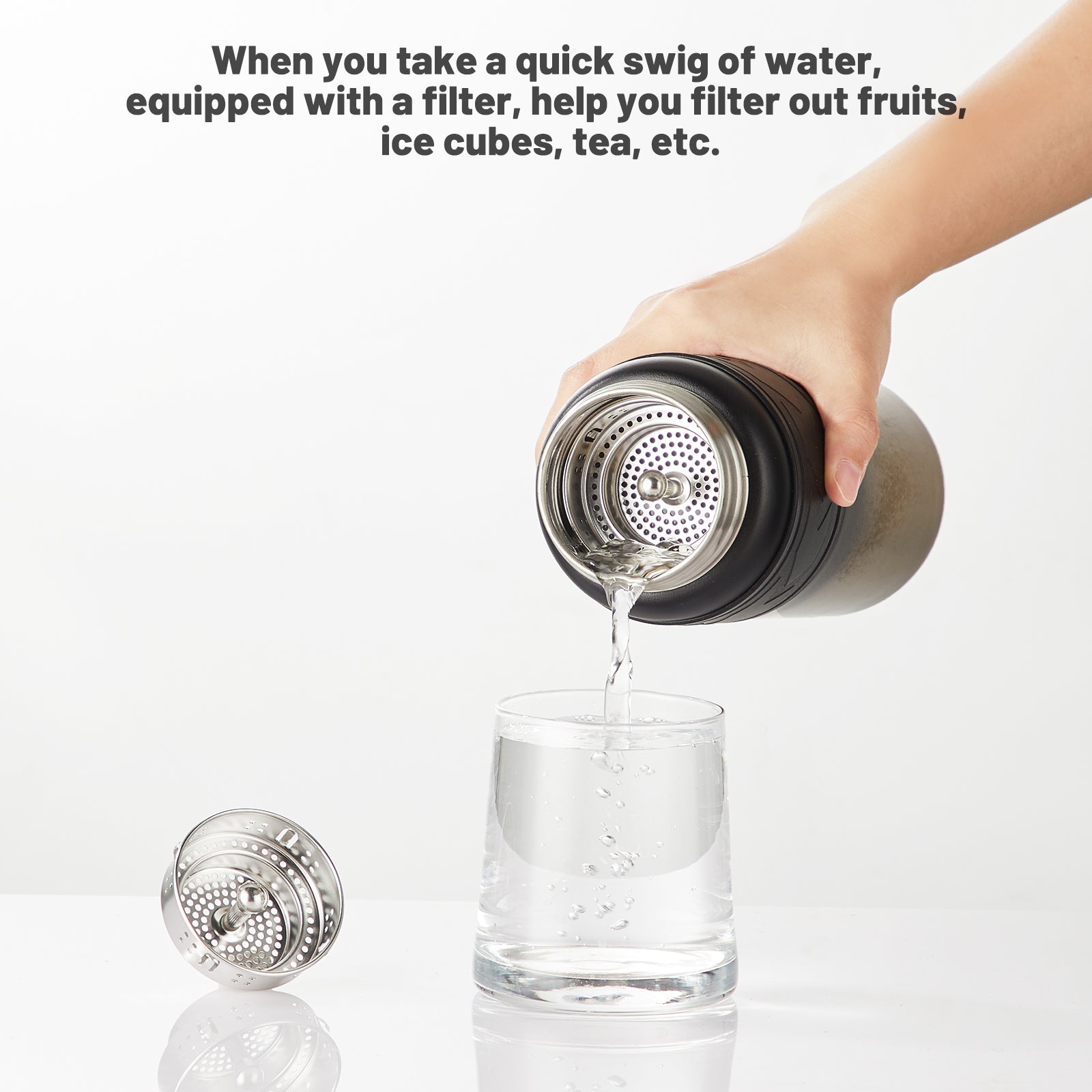 TKK 900ml SUS316 Water Bottle Large Capacity Vaccum, Cold Insulation Portable Strap with Tea Flitter Thermal Flask