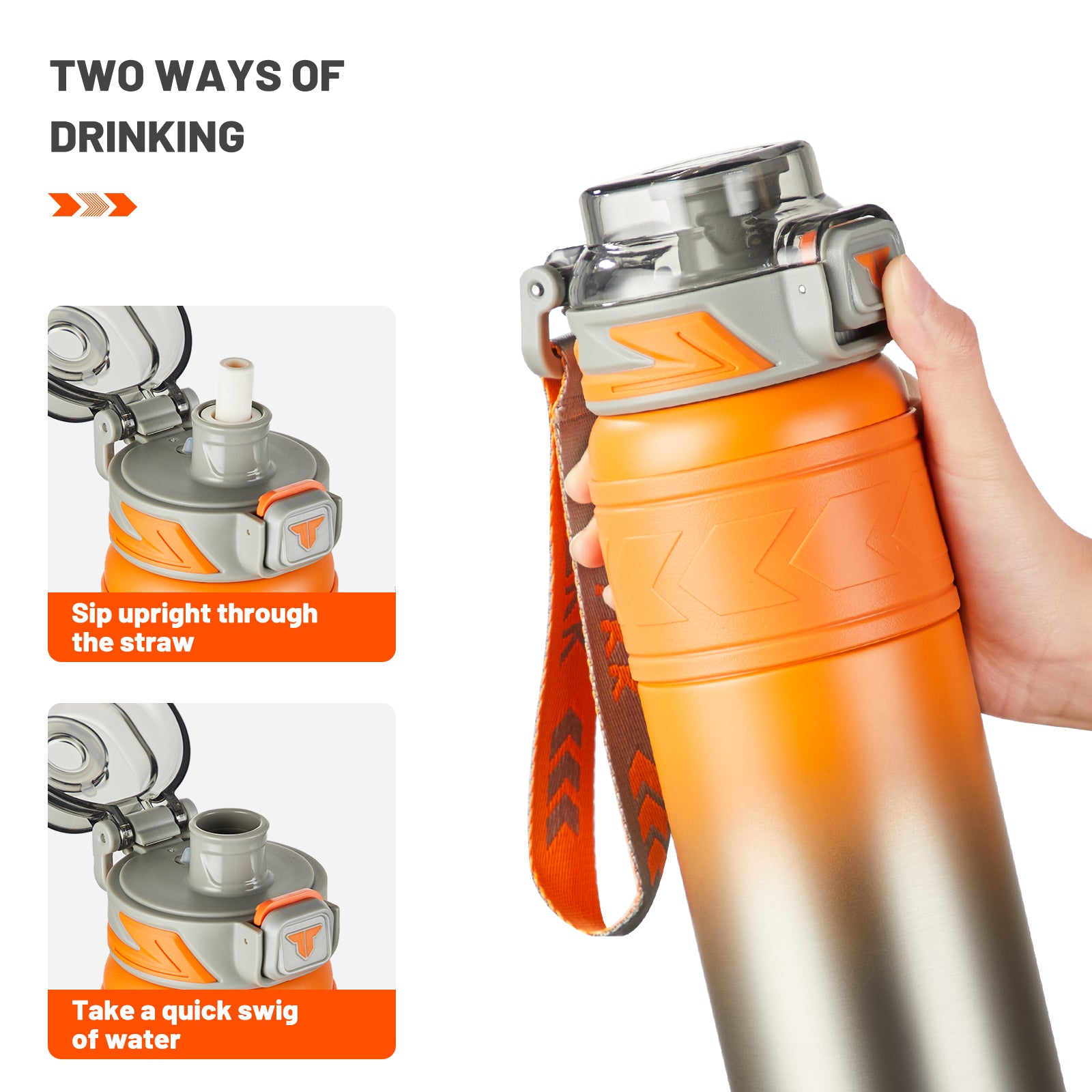 TKK 900ml SUS316 Water Bottle Large Capacity Vaccum, Cold Insulation Portable Strap with Tea Flitter Thermal Flask