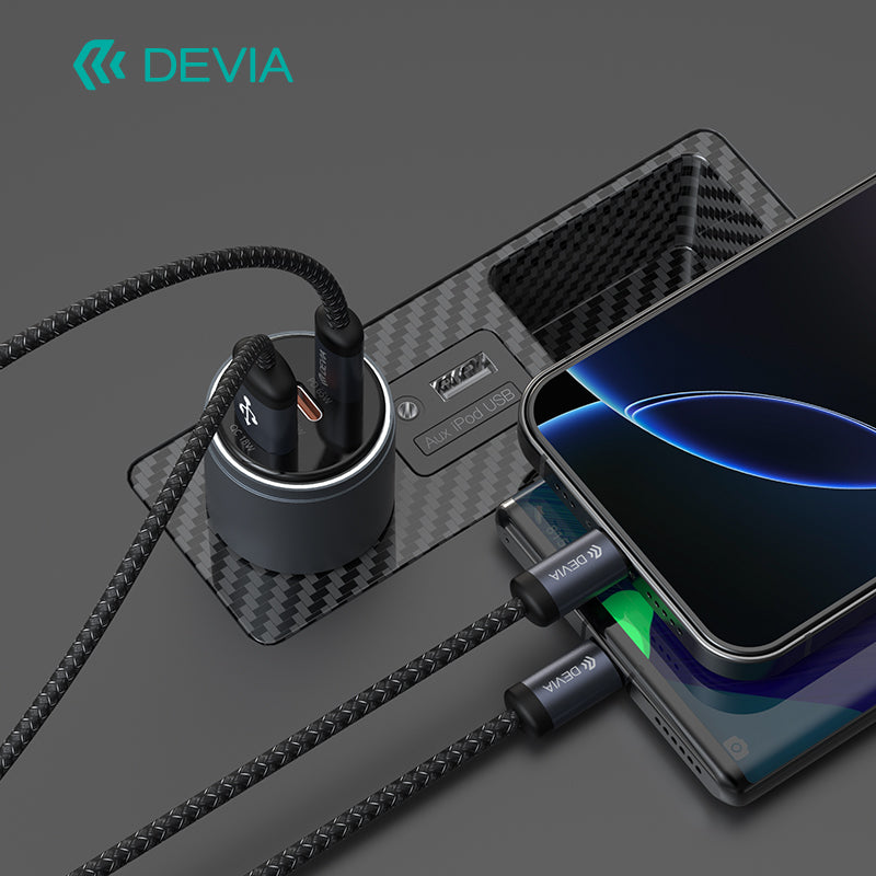 Devia Chargeur de Voiture Rapide Extreme Speed Series USB + Dual C 116W en Métal, entièrement compatible, Noir