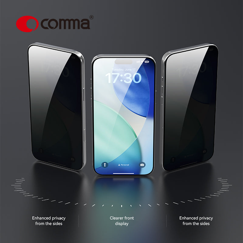 Comma Dun Series Privacy Tempered Glass (With Assist Tool) for iPhone 17 Pro