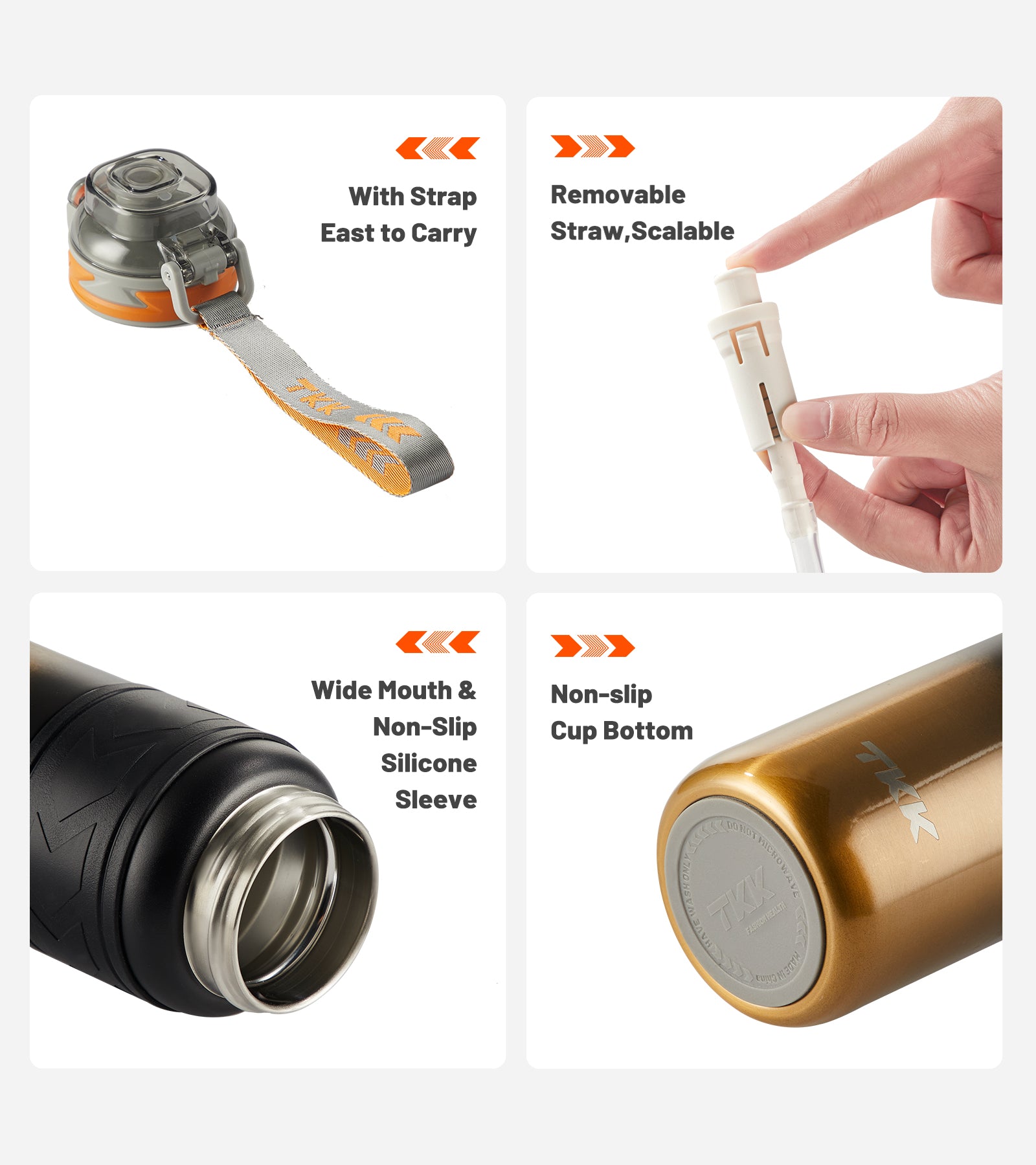 TKK 900ml SUS316 Water Bottle Large Capacity Vaccum, Cold Insulation Portable Strap with Tea Flitter Thermal Flask