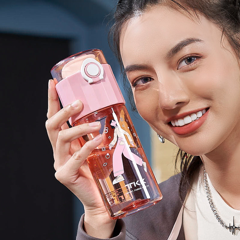 TKK Girls Bottle, 500 ml, Leak-Proof, Tritan, BPA-Free, One-Handed Operation, Transparent, with Straine