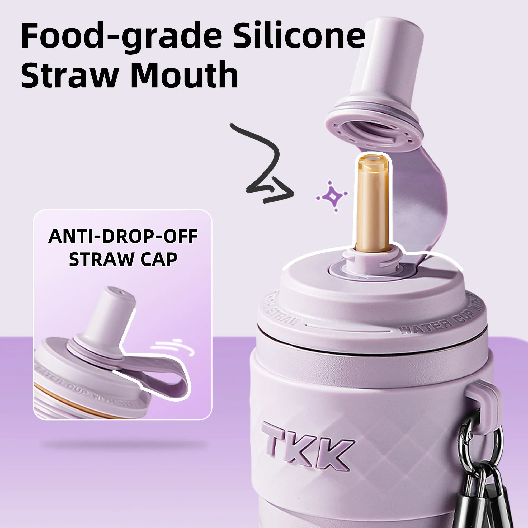 TKK 500ml Double Wall Insulated Portable GYM Water Bottles With Silicone Straw