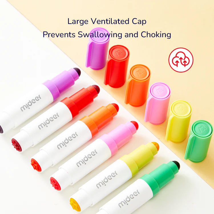 MiDeer Round-Tip Stamper Washable Marker 6 Colors