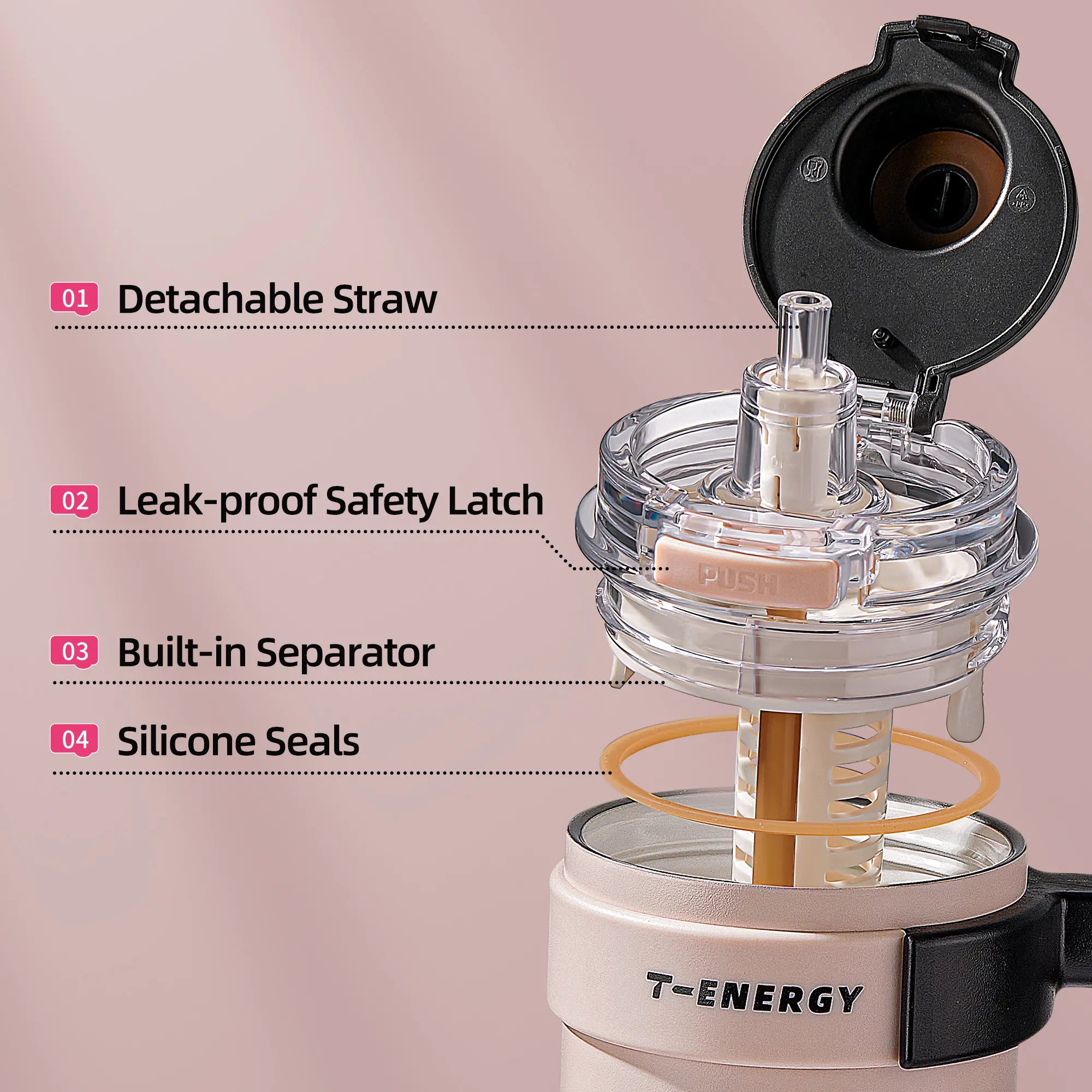 TKK Ceramic Coating Tumbler with Handle, Double Wall Vacuum Bottle With Straw and Lid, Hot for 12hrs and Cold For Up to 24hrs