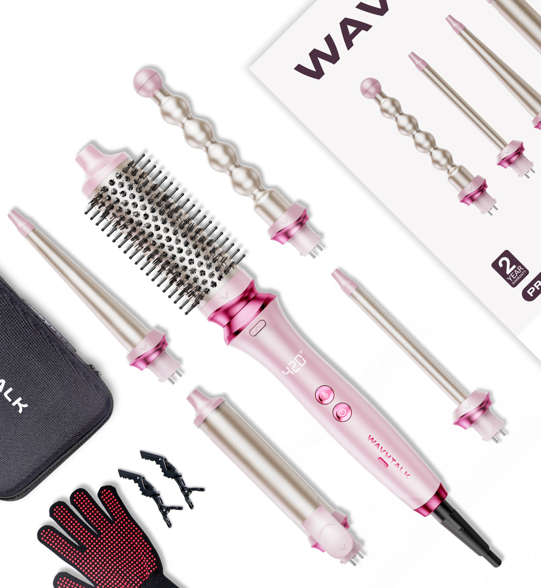 Wavytalk Heatwave Pro 5 in 1 Curling Iron, with Brush and 4 Interchangeable Ceramic Wand