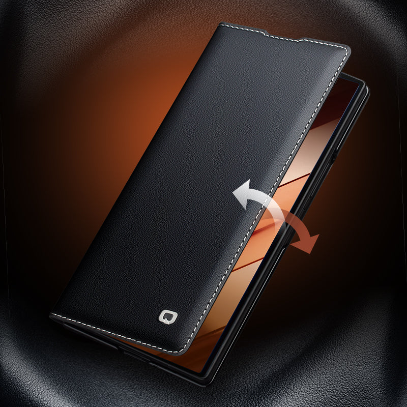 QIALINO Premium Custom Handmade Genuine Leather Full Grain Flip Case with White Stitch for Samsung Galaxy Z Fold7