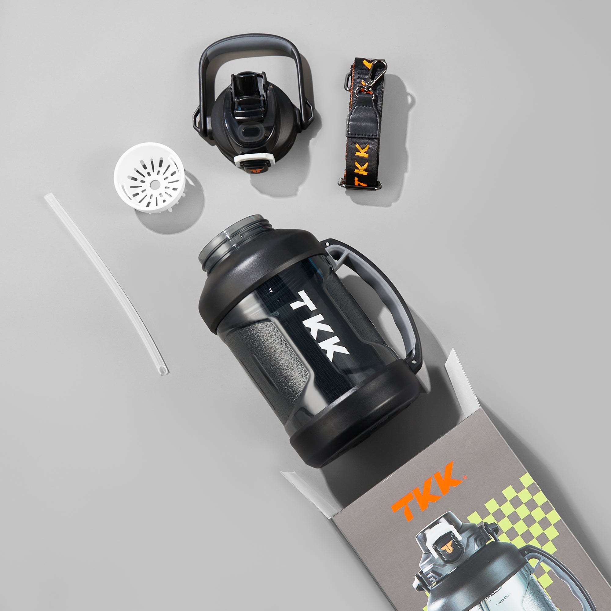TKK Half Gallon, 2000ml Tritan Sport Bottle with Straw 2 in 1 Lid Dishwasher BPA Free