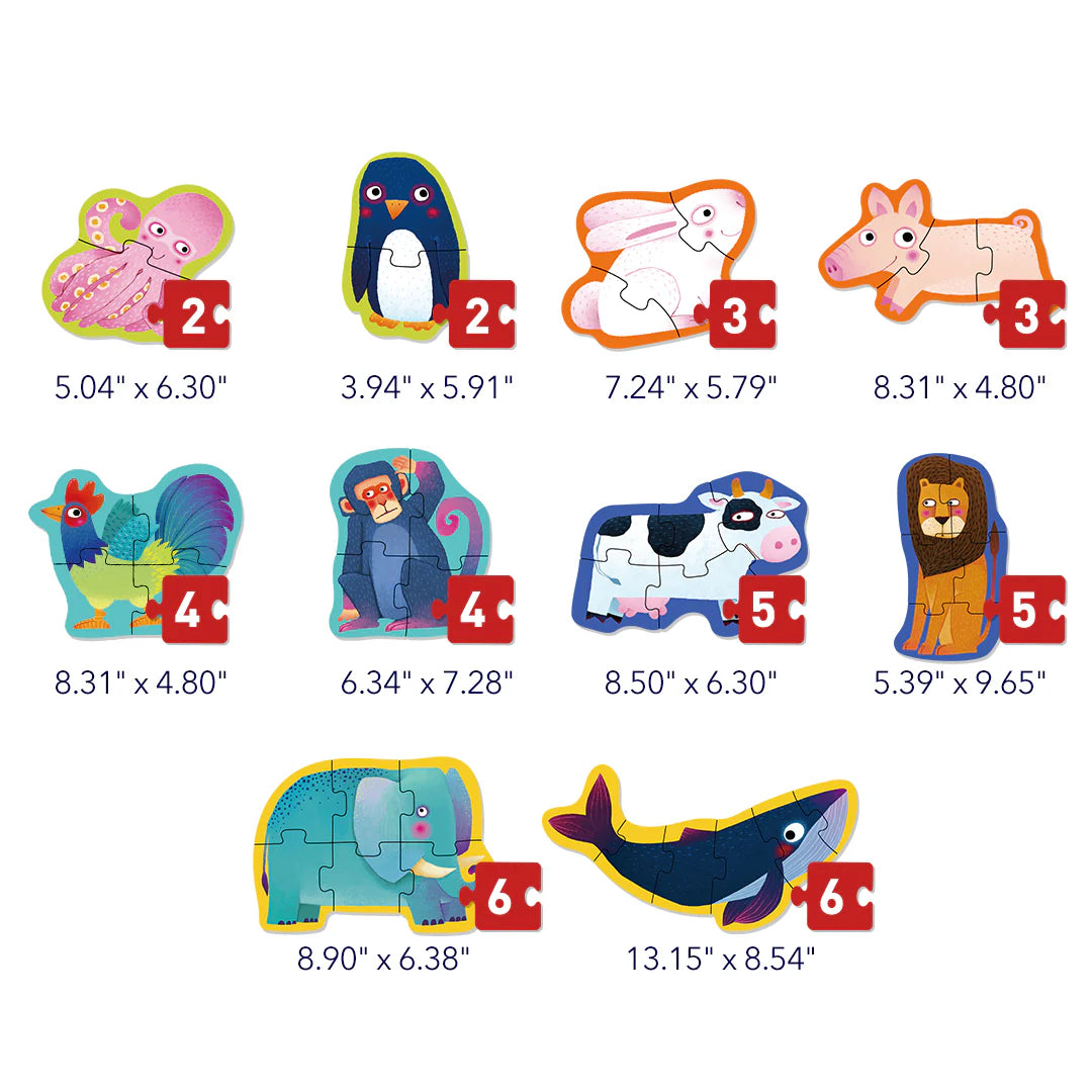 Mideer Level Up! Puzzles with Storage Bag - Level 1: Animals 2P-6P