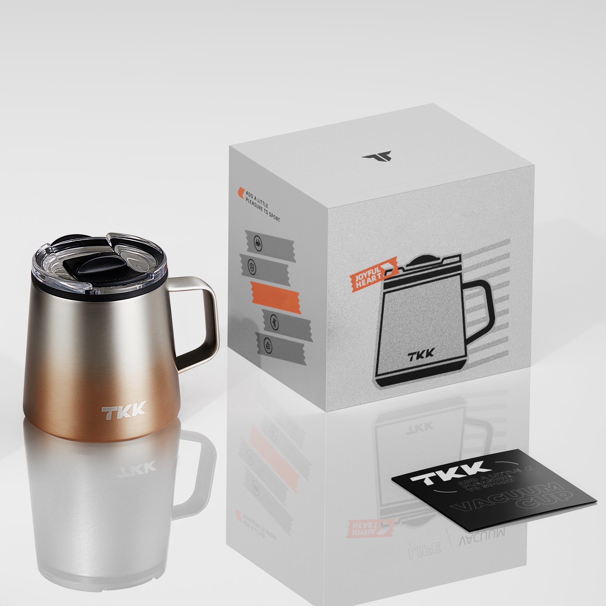 TKK 350ml Insulated Premium Coffee Mug with Ceramic Handle Coating, Detachable Slider Lid, Inner Liner Mug with Lid 316 Stainless Steel