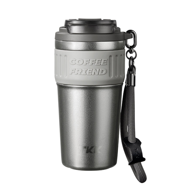 TKK Insulated Coffee Mug Ceramic Coating 21oz, 650ml with Strap for Hot and Iced Beverage