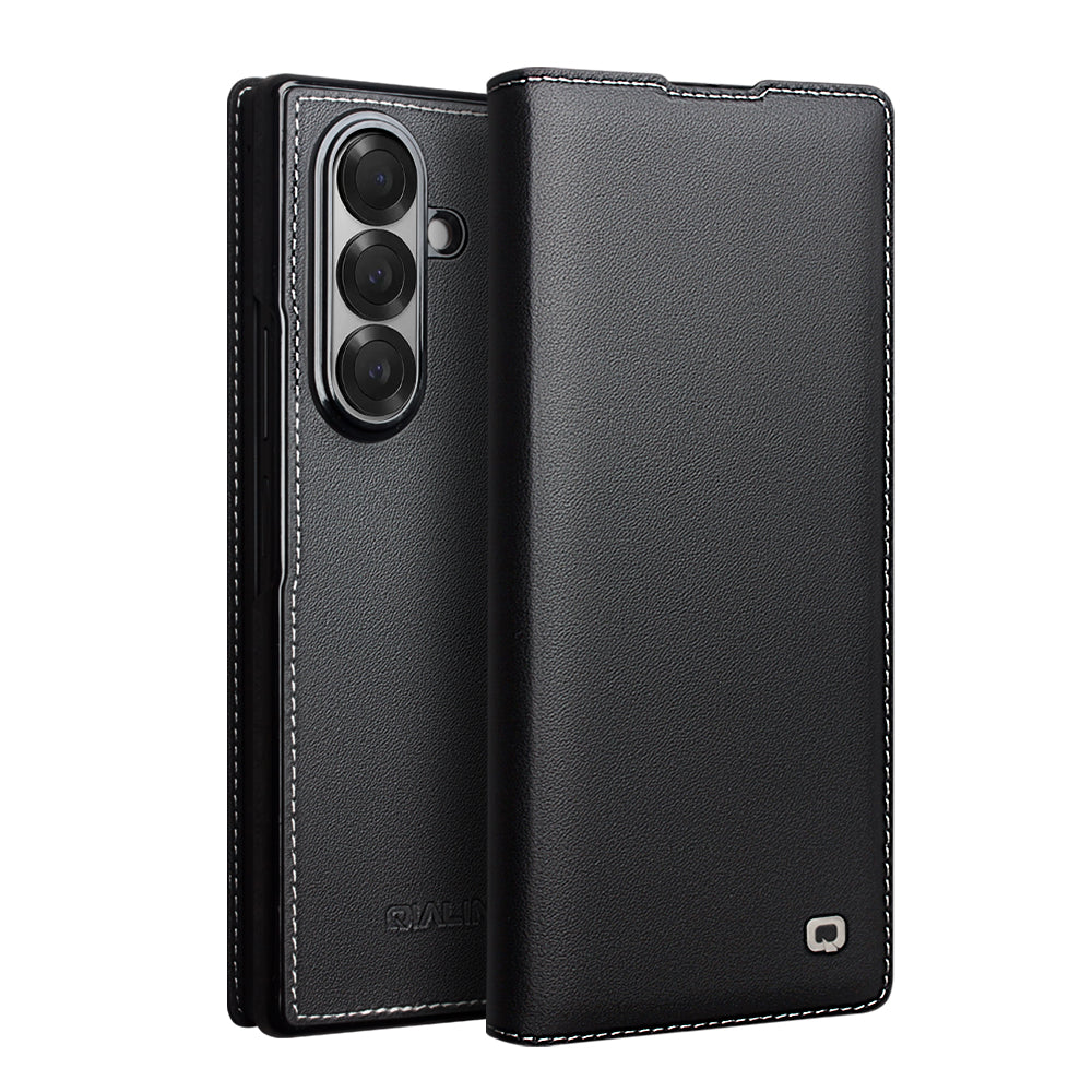 QIALINO Premium Custom Handmade Genuine Leather Full Grain Flip Case with White Stitch for Samsung Galaxy Z Fold7