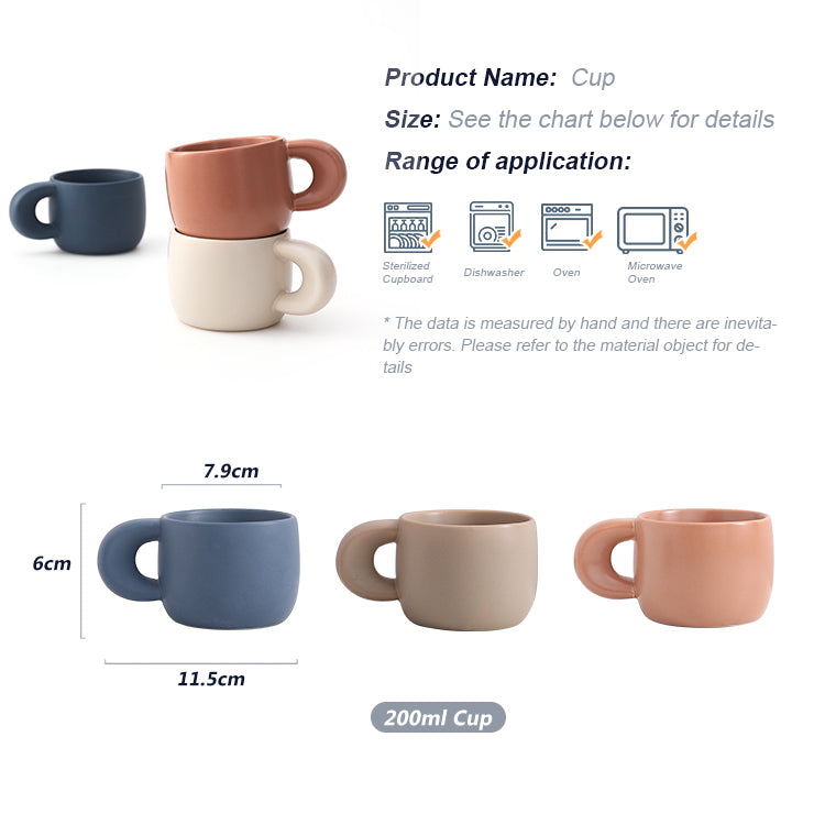 FENN Set of 3 Porcelain Nordic Korean Mug Cup Modern Thick Handle Design Ceramic Coffee Mug 220ml Matte Glazed