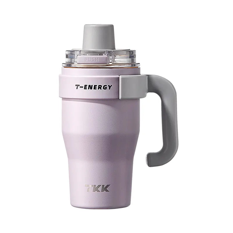 TKK Ceramic Coating Tumbler with Handle, Double Wall Vacuum Bottle With Straw and Lid, Hot for 12hrs and Cold For Up to 24hrs