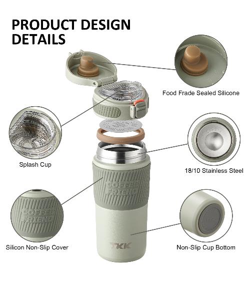 Mug à café isotherme, 450ml, gobelet réutilisable en acier inoxydable