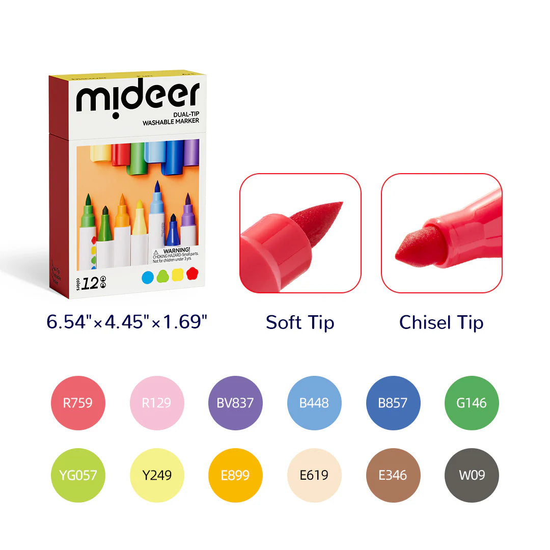 Mideer Dual-Tip Washable Marker 12 Colors
