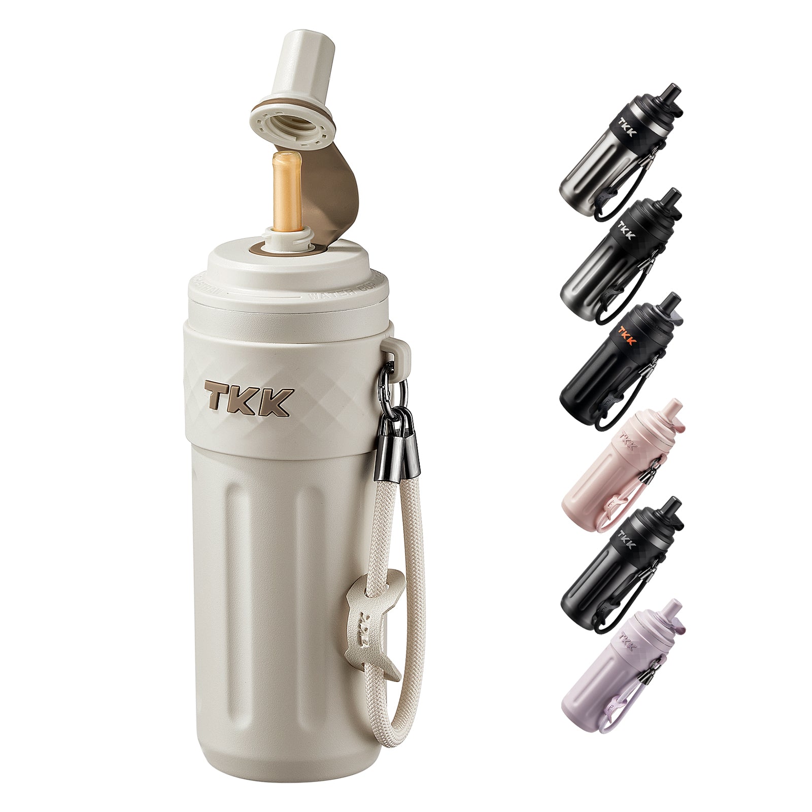 TKK 500ml Double Wall Insulated Portable GYM Water Bottles With Silicone Straw