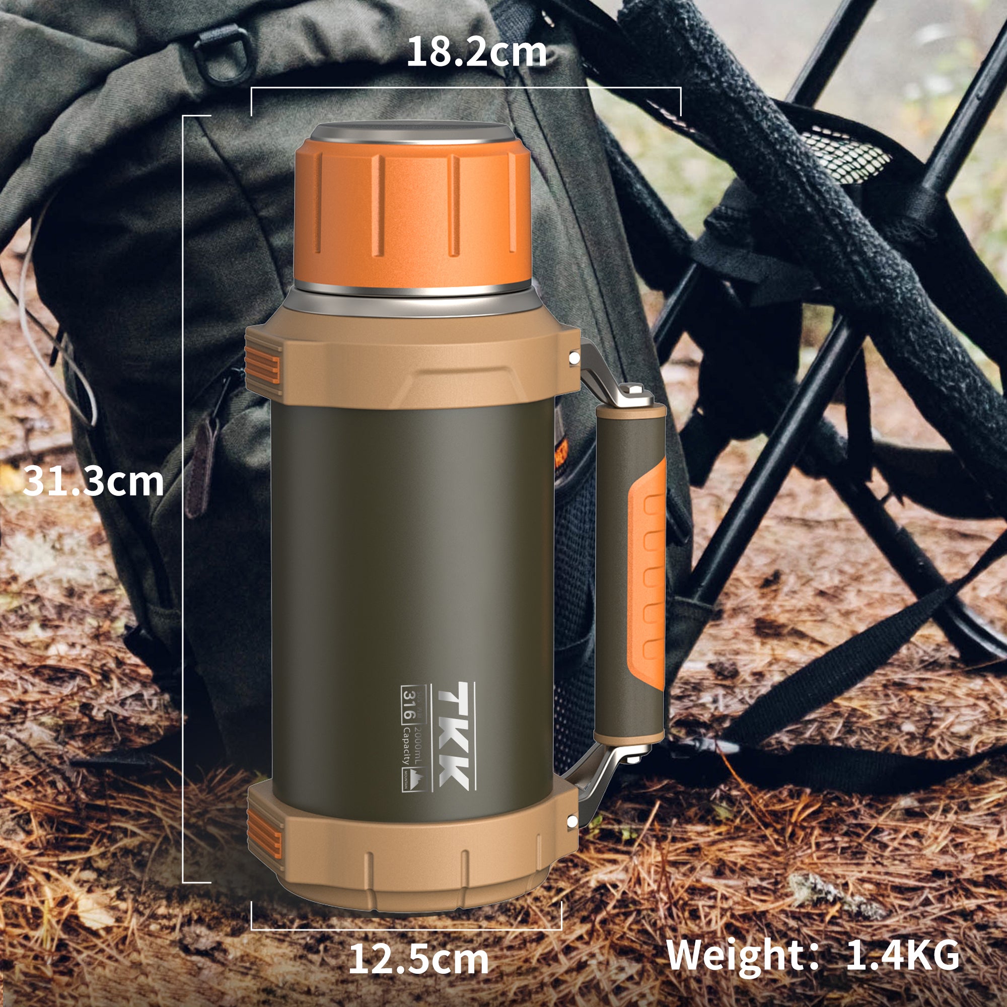 TKK Premium Thermos for Hot And Cold For Up To 24 hours, Stainless Steel 2000ml Vacuum Insulated Bottle With Cup Handle