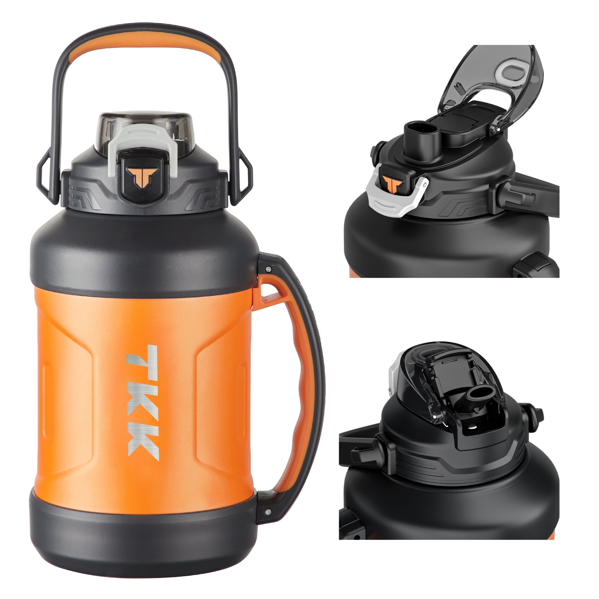 TKK Large Insulated 55oz 1650ml, Max 2000ml Water Bottle with Straw, Half Gallon Stainless Steel Metal