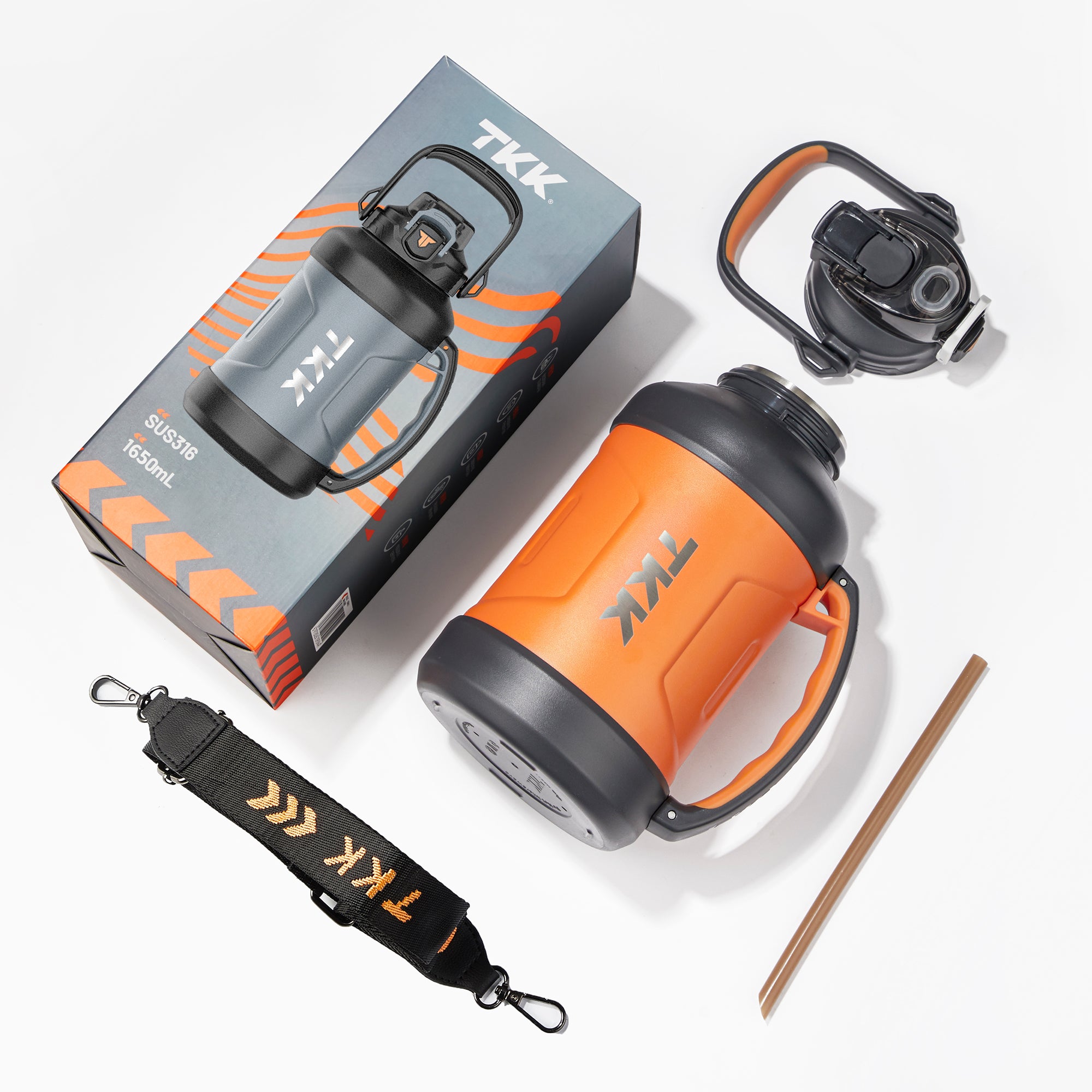 TKK Large Insulated 55oz 1650ml, Max 2000ml Water Bottle with Straw, Half Gallon Stainless Steel Metal