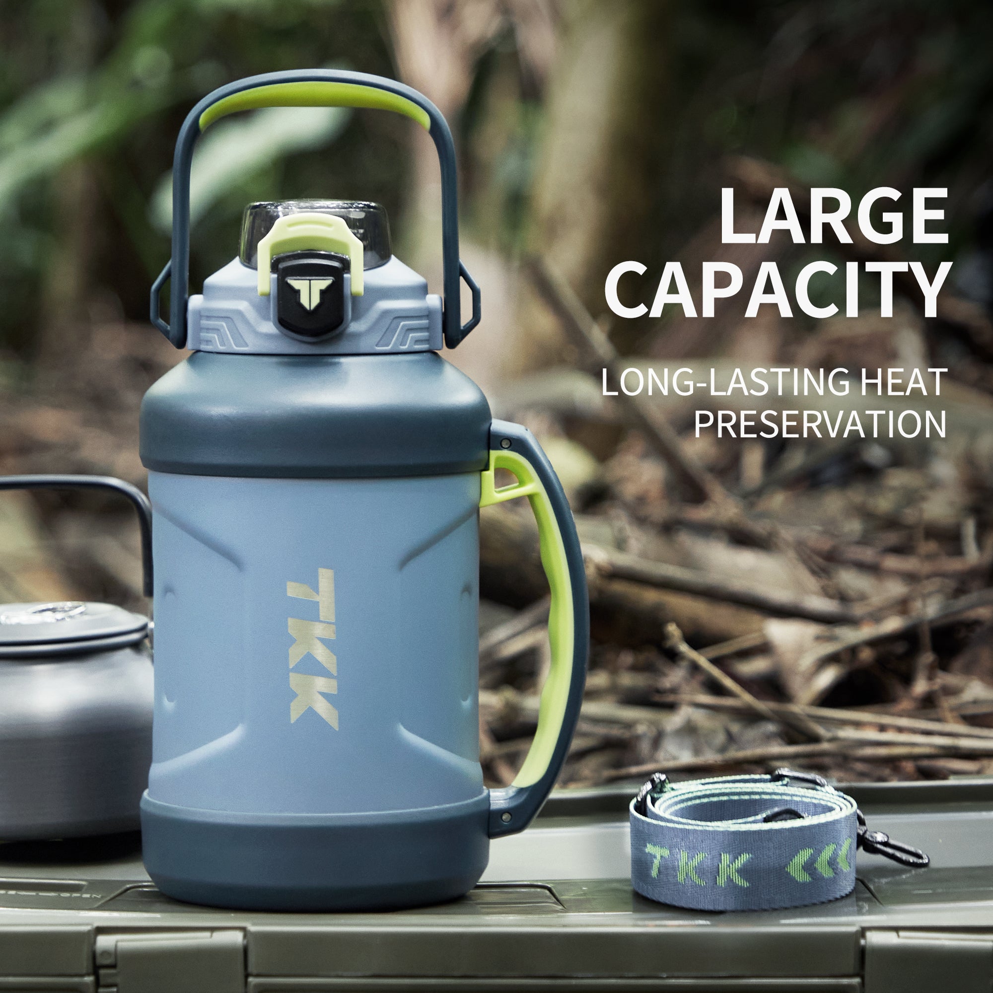 TKK Large Insulated 55oz 1650ml, Max 2000ml Water Bottle with Straw, Half Gallon Stainless Steel Metal