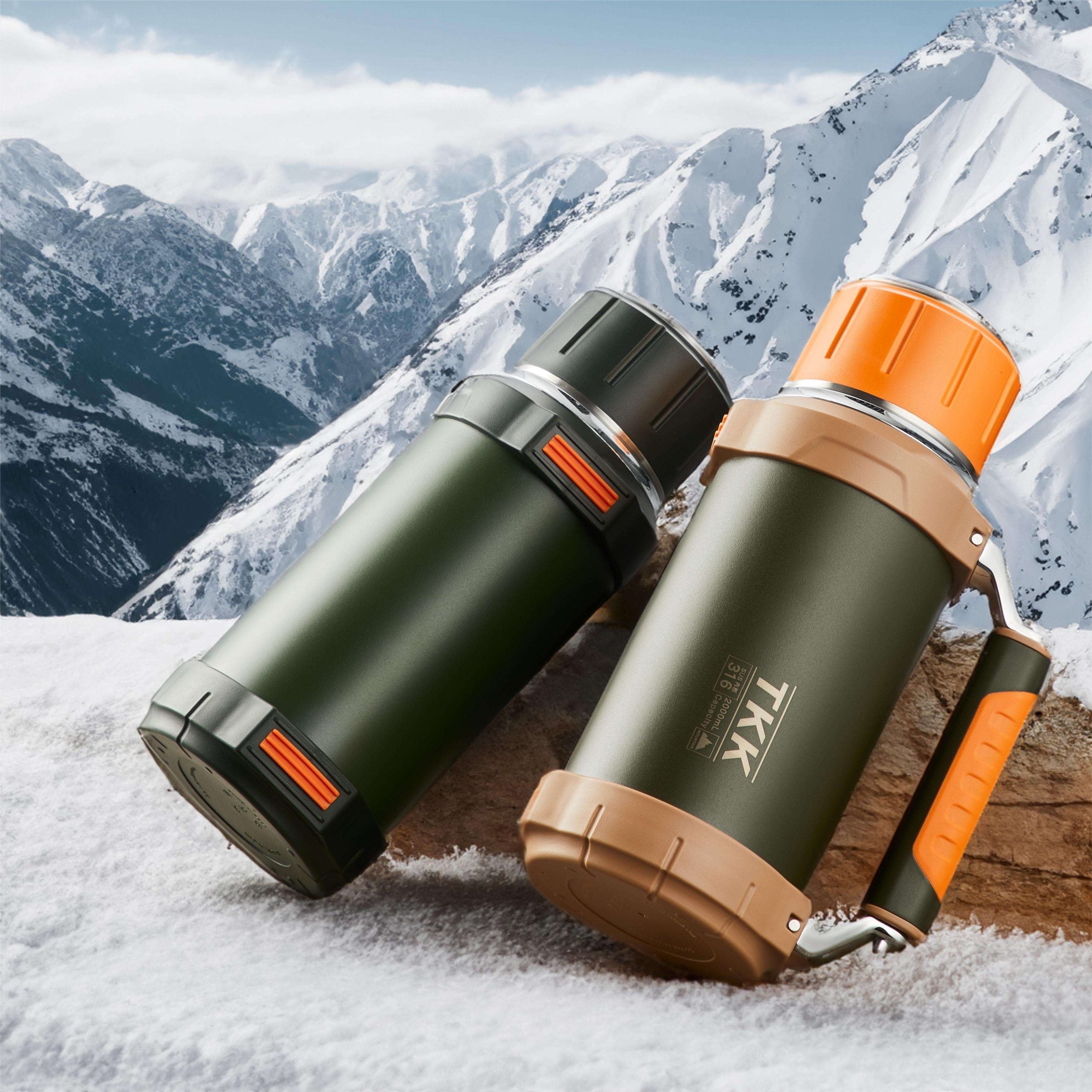 TKK Premium Thermos for Hot And Cold For Up To 24 hours, Stainless Steel 2000ml Vacuum Insulated Bottle With Cup Handle