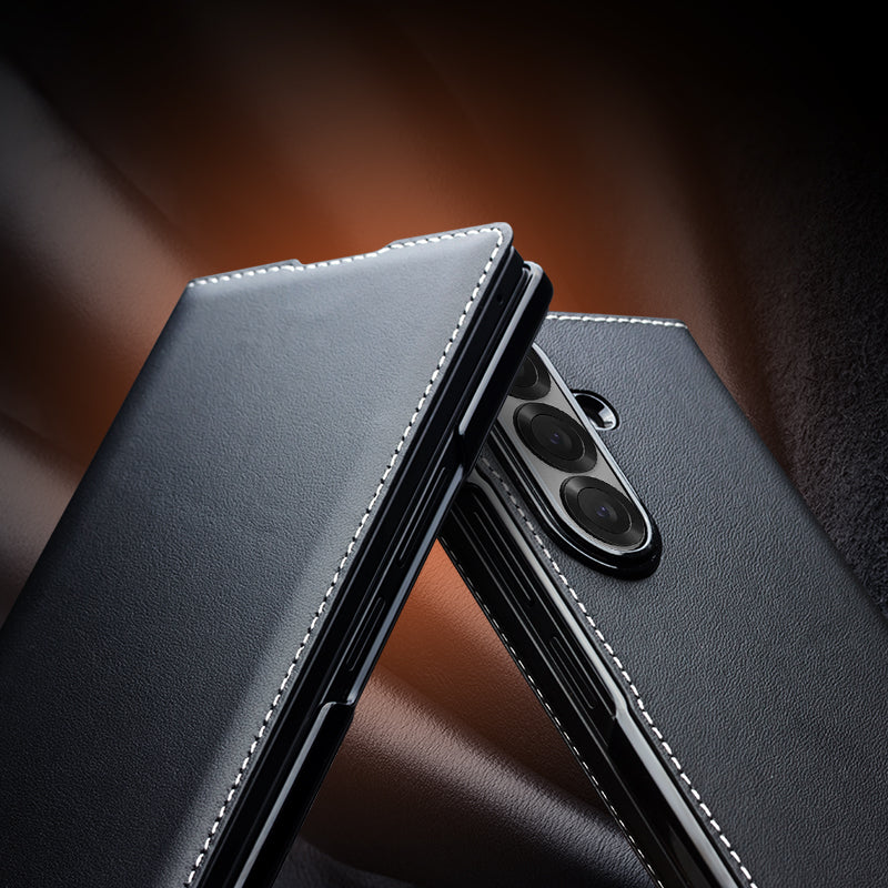 QIALINO Premium Custom Handmade Genuine Leather Full Grain Flip Case with White Stitch for Samsung Galaxy Z Fold7