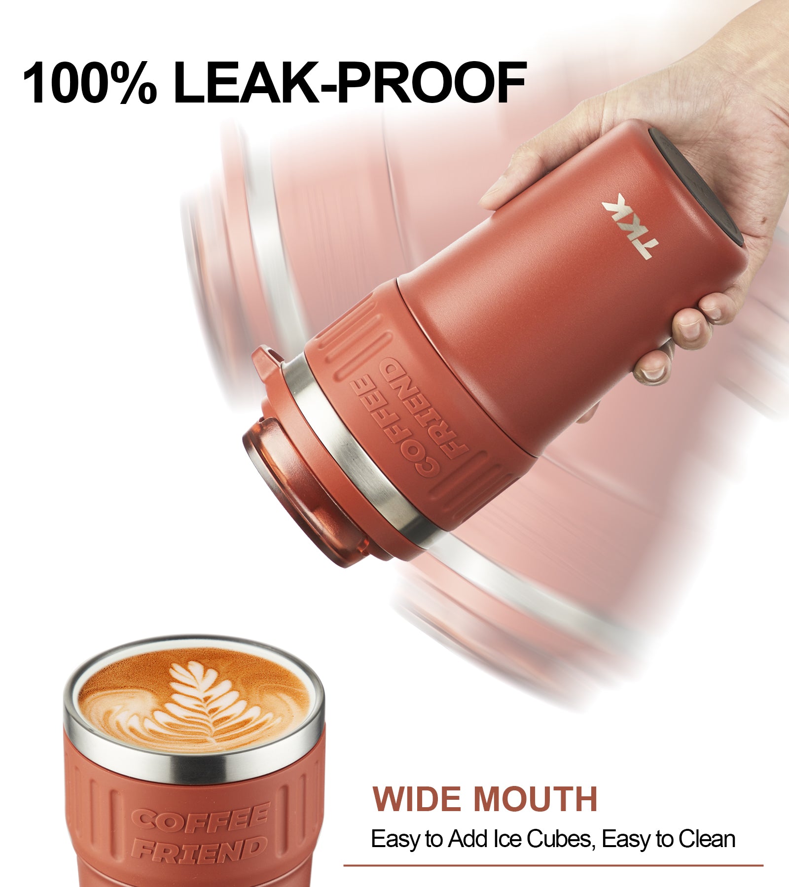 TKK Insulated Coffee Mug Ceramic Coating 21oz, 650ml with Strap for Hot and Iced Beverage