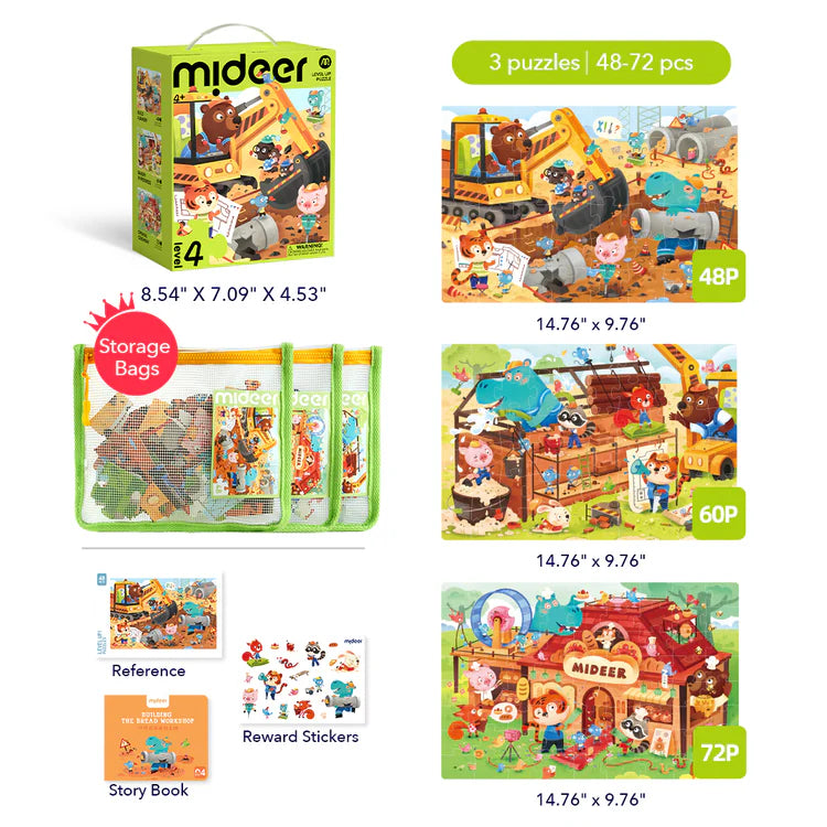 Mideer Level Up! Puzzles with Storage Bag - Level 4: Clanging Construction Site 48P-72P