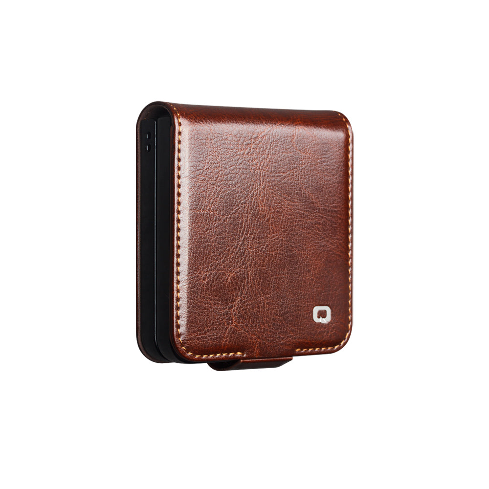 QIALINO Premium Custom Handmade Genuine Leather Fold Style Brown for Samsung Galaxy Z Flip7