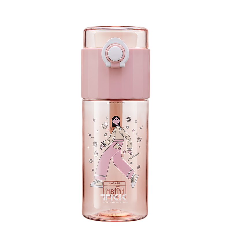 TKK Girls Bottle, 500 ml, Leak-Proof, Tritan, BPA-Free, One-Handed Operation, Transparent, with Straine