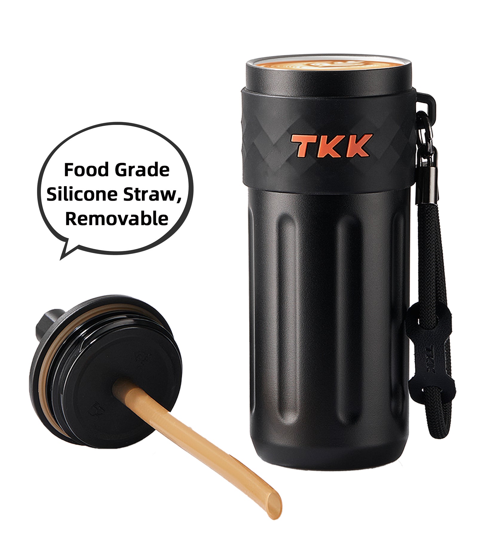 TKK 500ml Double Wall Insulated Portable GYM Water Bottles With Silicone Straw