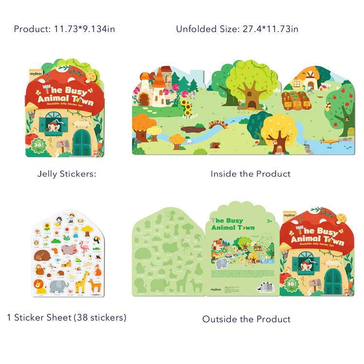 Mideer Reusable Jelly Sticker: The Busy Animal Town