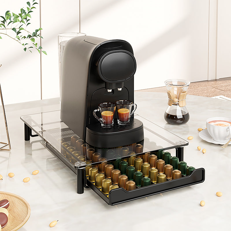 Coffee Pod Crystal Tempered Glass with Drawer Holder for Nespresso Capsules : Holds 60 Capsules