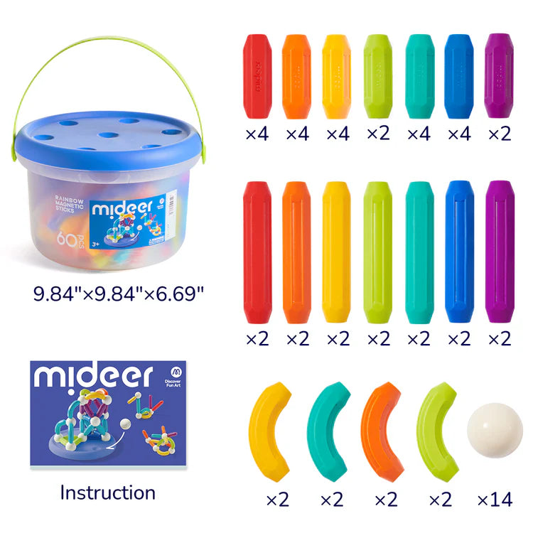 MiDeer Rainbow Magnetic Building Stick 60P